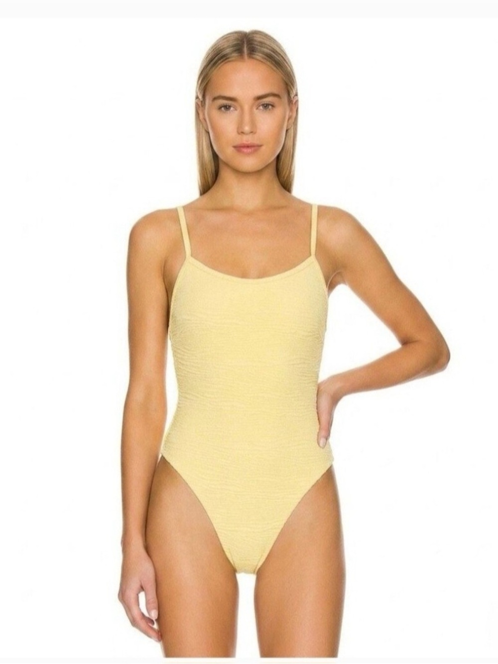 NWT La Porte Yellow Textured One Piece Swimsuit Sz M